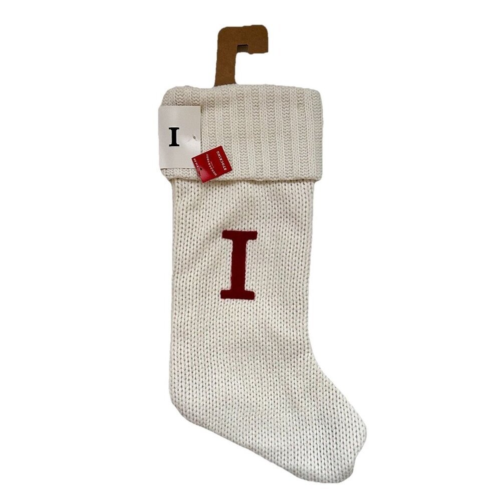NEW WONDERSHOP MONOGRAM "I" KNITTED WHITE & RED CHRISTMAS STOCKING LETTER I